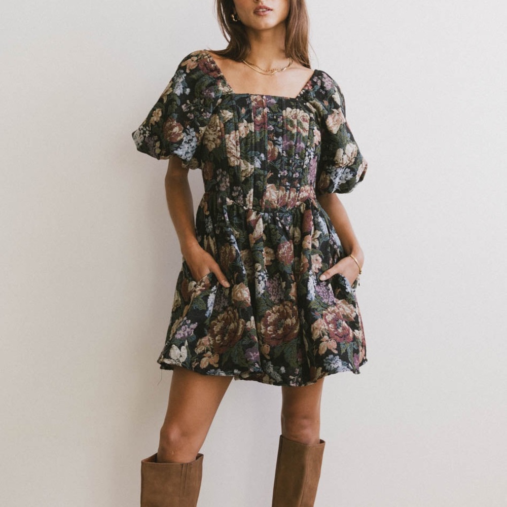NWT Bohme LaRuth Floral Puff Sleeve Mini Dress